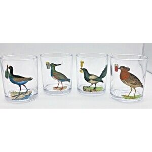 John Derian Bird Highball Cocktail Glasses Set of 4 9 oz Vintage Retro